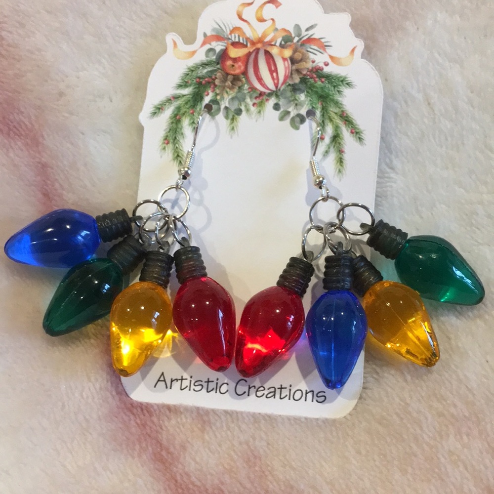 Christmas Holiday Jumbo Lights Pierced Fashion Earrings NWT Handcrafted 2.25” - Picture 12 of 15